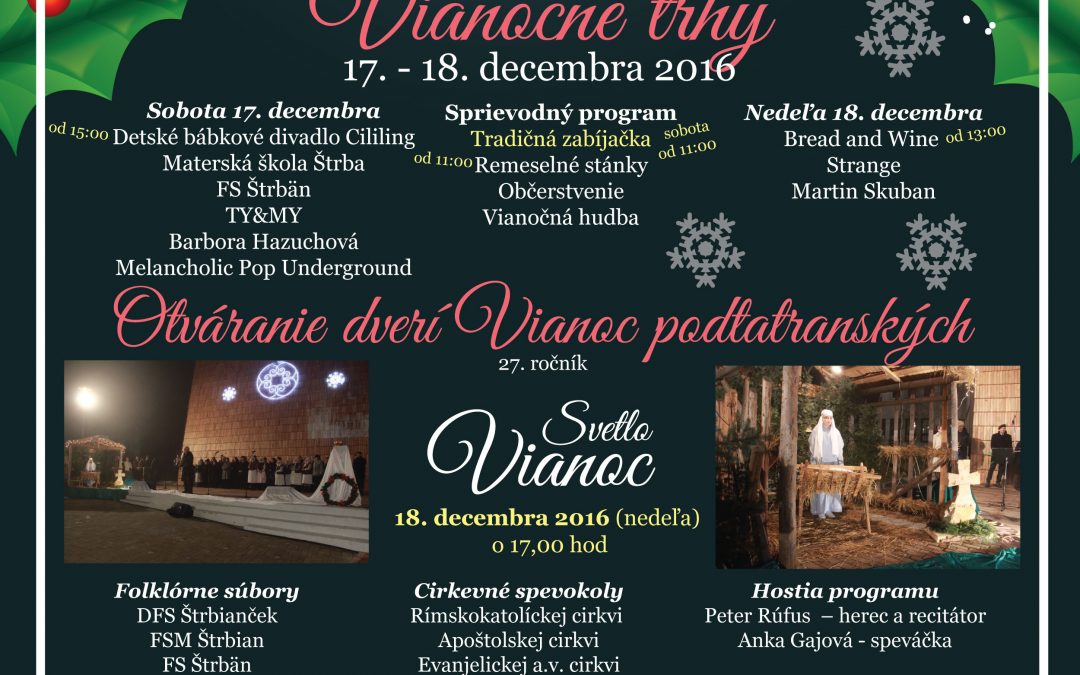 Aj v Štrbe zaznie atmosféra Vianoc s tradičnou zabíjačkou a bohatým kultúrnym programom!